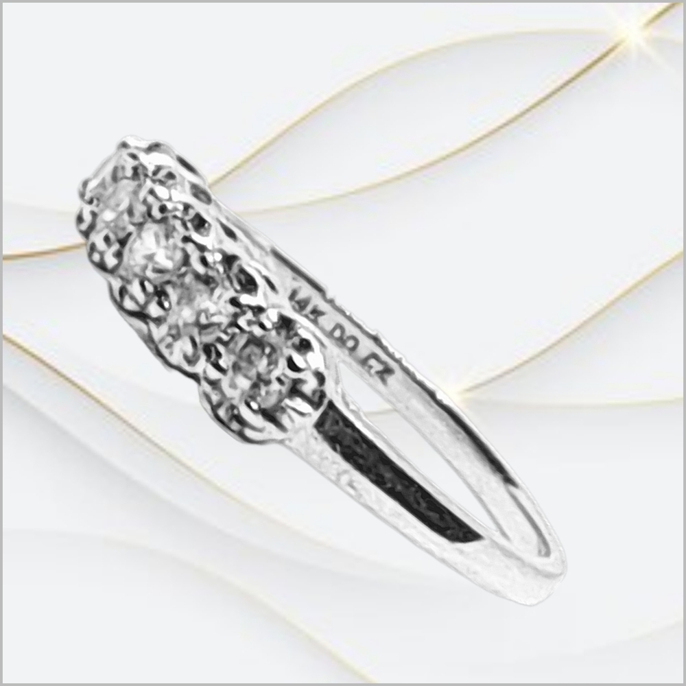 Solid 14k White Gold DQ CZ Ring with 5 Round CZ Stones